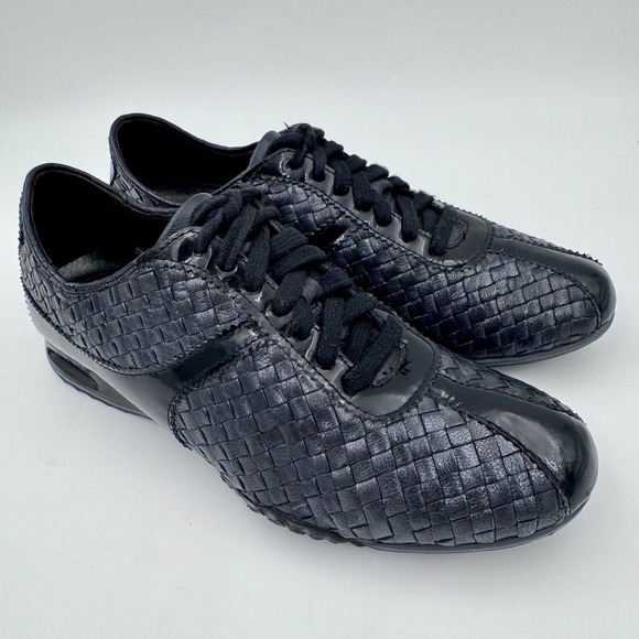 Cole Haan Shoes - VTG Cole Haan Handwoven Leather Patent Sneakers Y2K Black Womens 6.5B D23433